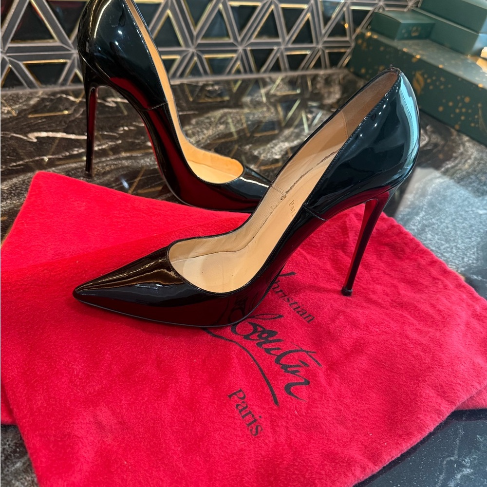 Christian Louboutin Glossy Black Heels with Red Soles - Picture 6 of 15